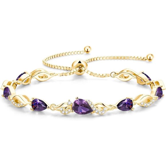 Birthstone Teardrop Tennis Bracelet for Women 14K Gold Plated Sterling Silver A